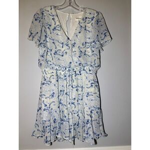 Sugar Lips Romper Dress Womens Medium Blue White Paisley Floral V-Neck